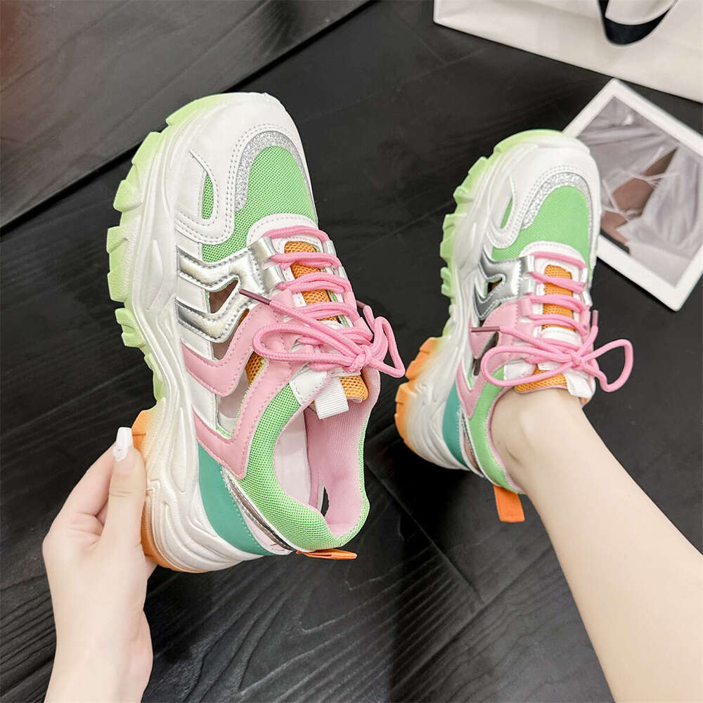 2022 Spring New Thick-Soled Platform Single with Rhinestones, Slimming and Height-Increasing Dad Shoes for Women