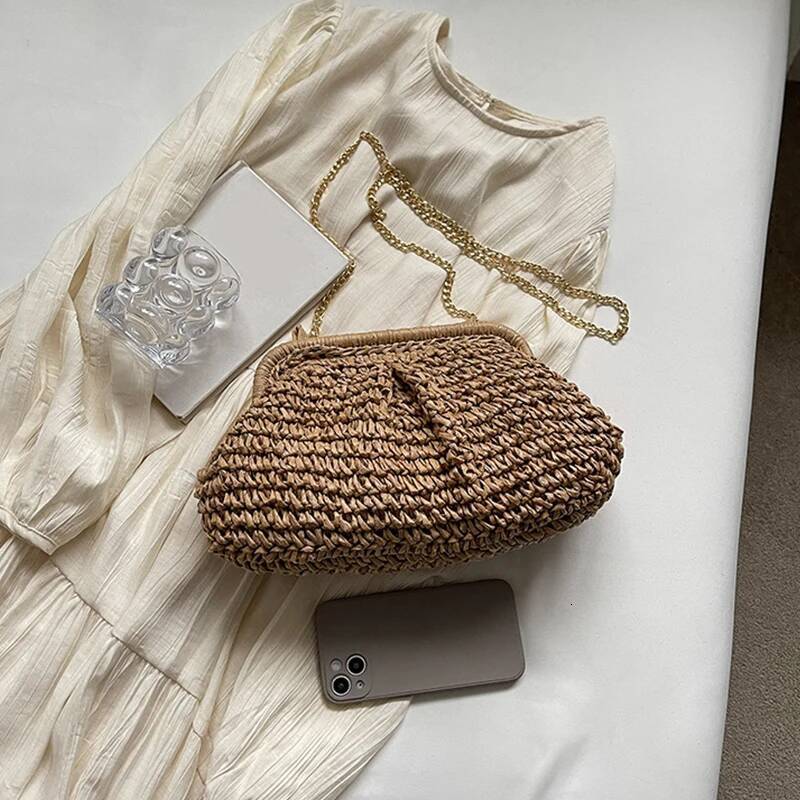 Autumn new women s crossbody bag new straw woven crossbody bag fashionable and casual shell bag women s shoulder bag textured autumn new designer bag