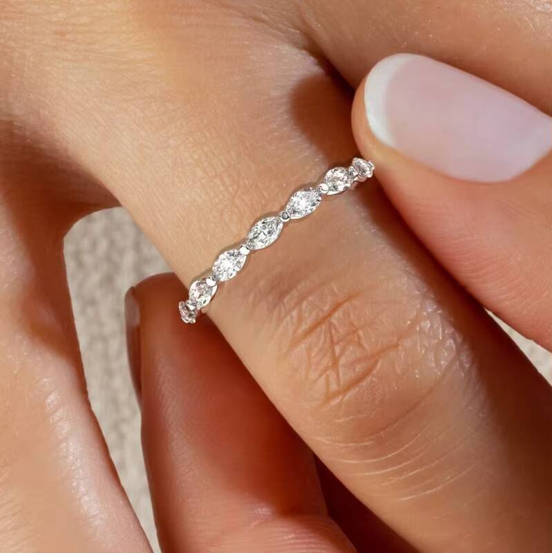 Popular Moissanite Ring Women DEF VVS Marquise Cut Wedding Gift Women Eternity 10k Gold Moissanite Ring