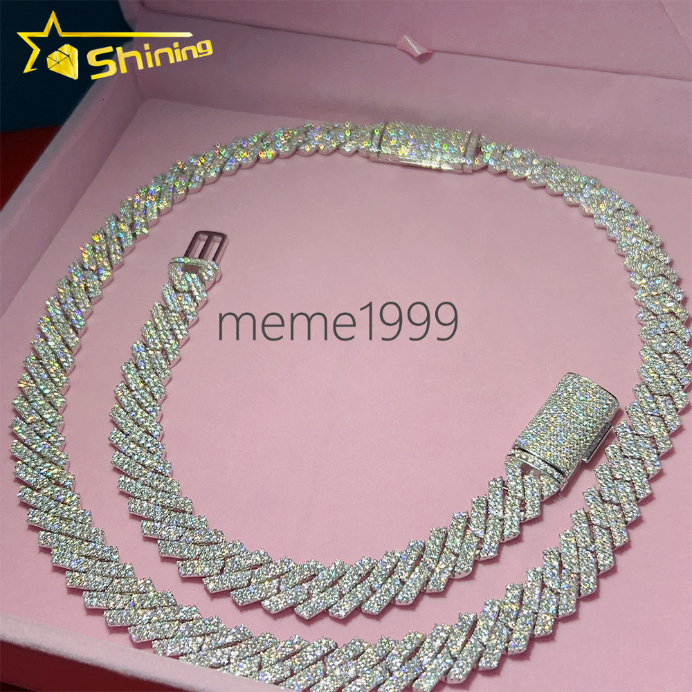 Hot Sale Dropshipping 13mm 2rows Vvs Moissnaite Iced Out Hip Hop Jewelry Moissanite Cuban Chain