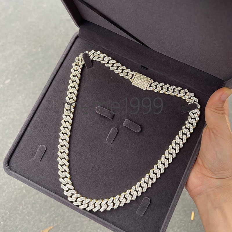 15MM VVS Sterling Silver 925 White Gold Miami Cuban Link Iced Out Natural Moissanite Cuban