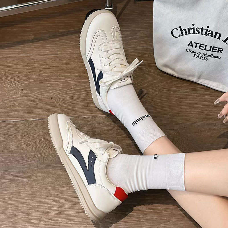 2025 New Summer Autumn Genuine Leather White Sneakers for Women Korean Style Versatile Sports Campus Casual Board German Training Shoes