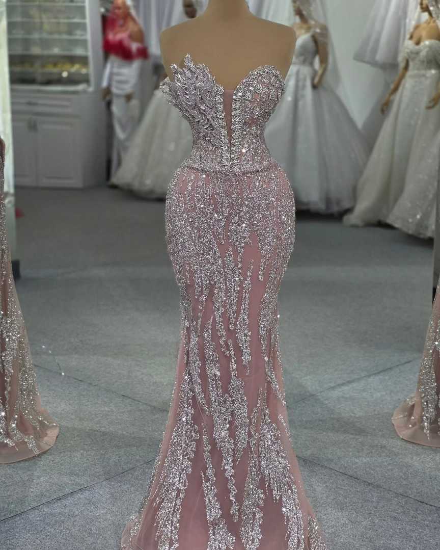 Elegant Sequins Mermaid Evening Prom Dresses Sweetheart Neck Sleeveless Crystal Beadeds Celebrity Dresses Customized Vestido de novia
