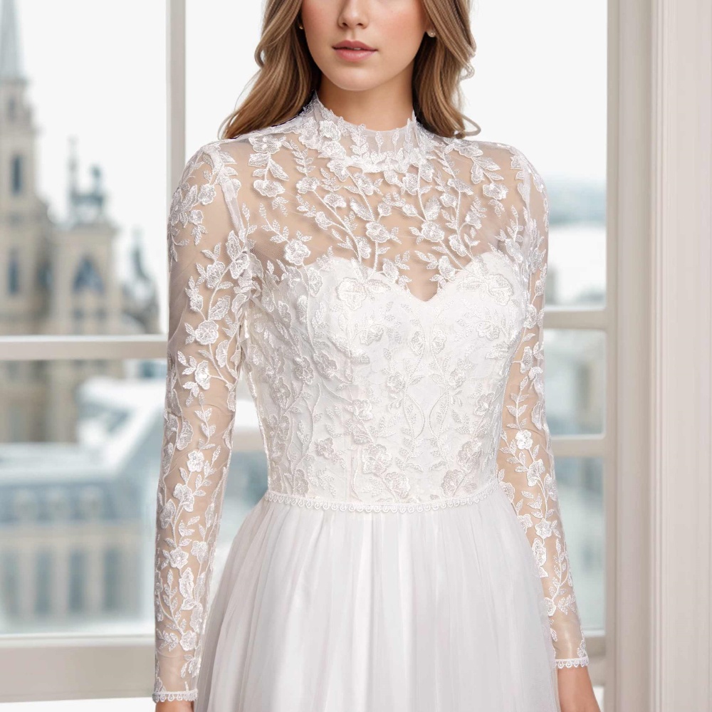 Elegant Bridal Wraps Wedding Jackets Floral Appliques High Neck Long Sleeves Jacket Shawl Coats Bridal Accessories