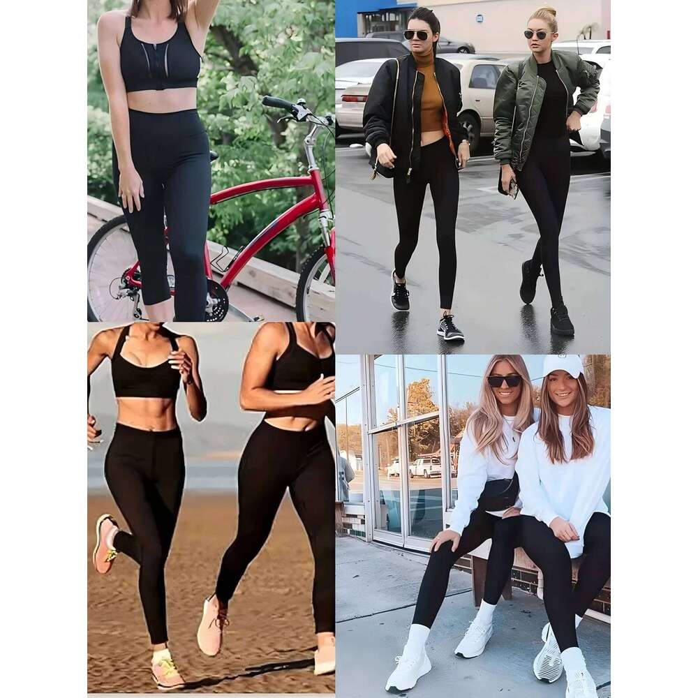 Women's Yoga Leggings Black Solid Tight Sports Cycling Pants