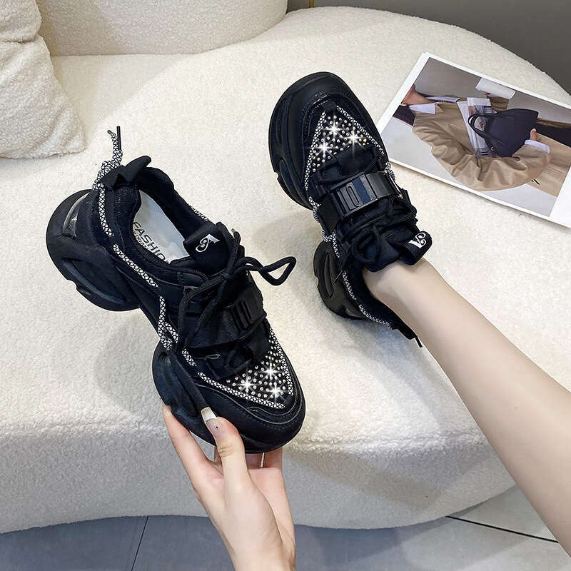 2023 Spring Summer New Style Foot-Shaping Dad Sneakers for Women Thick-Soled Height-Increasing White Casual Sports Shoes