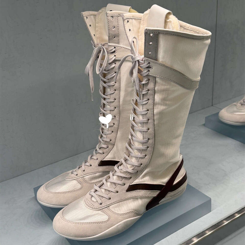 Sheepskin Version~ Genuine Leather Soft Sole Sports Training Hunting Boxing Color Block Long Martin Mid-Calf Boots for Women