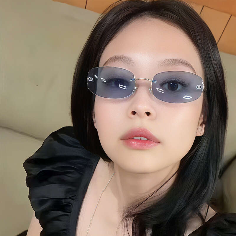 2025 New Style Trendy Girl Frameless Blue for Women Designer UV Protection Glasses Y2K High-end Sunglasses