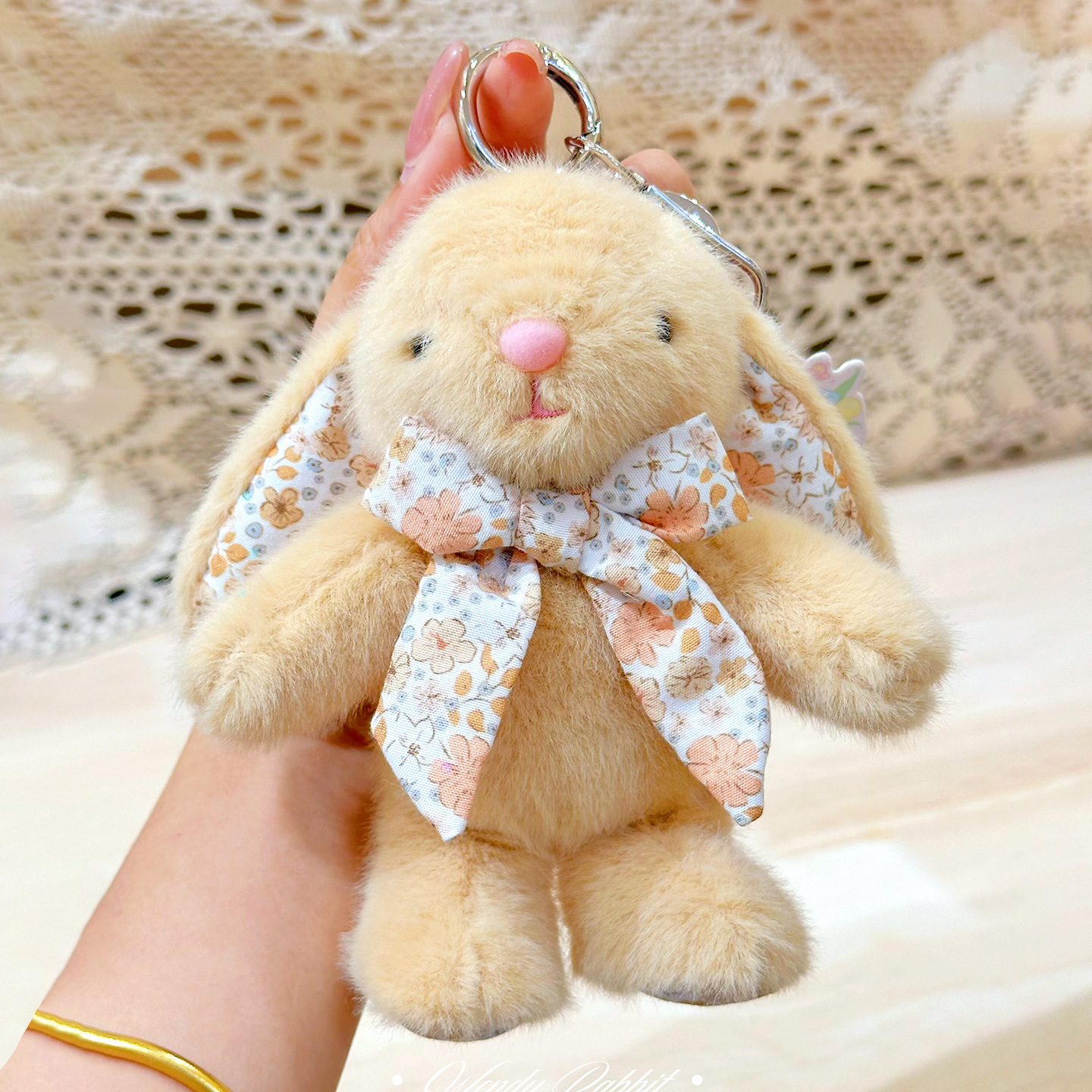 Creative Flower Bowknot Plush Keychain Soft Cute Car Key Pendant Cartoon Stuffed Doll Keyring Unisex