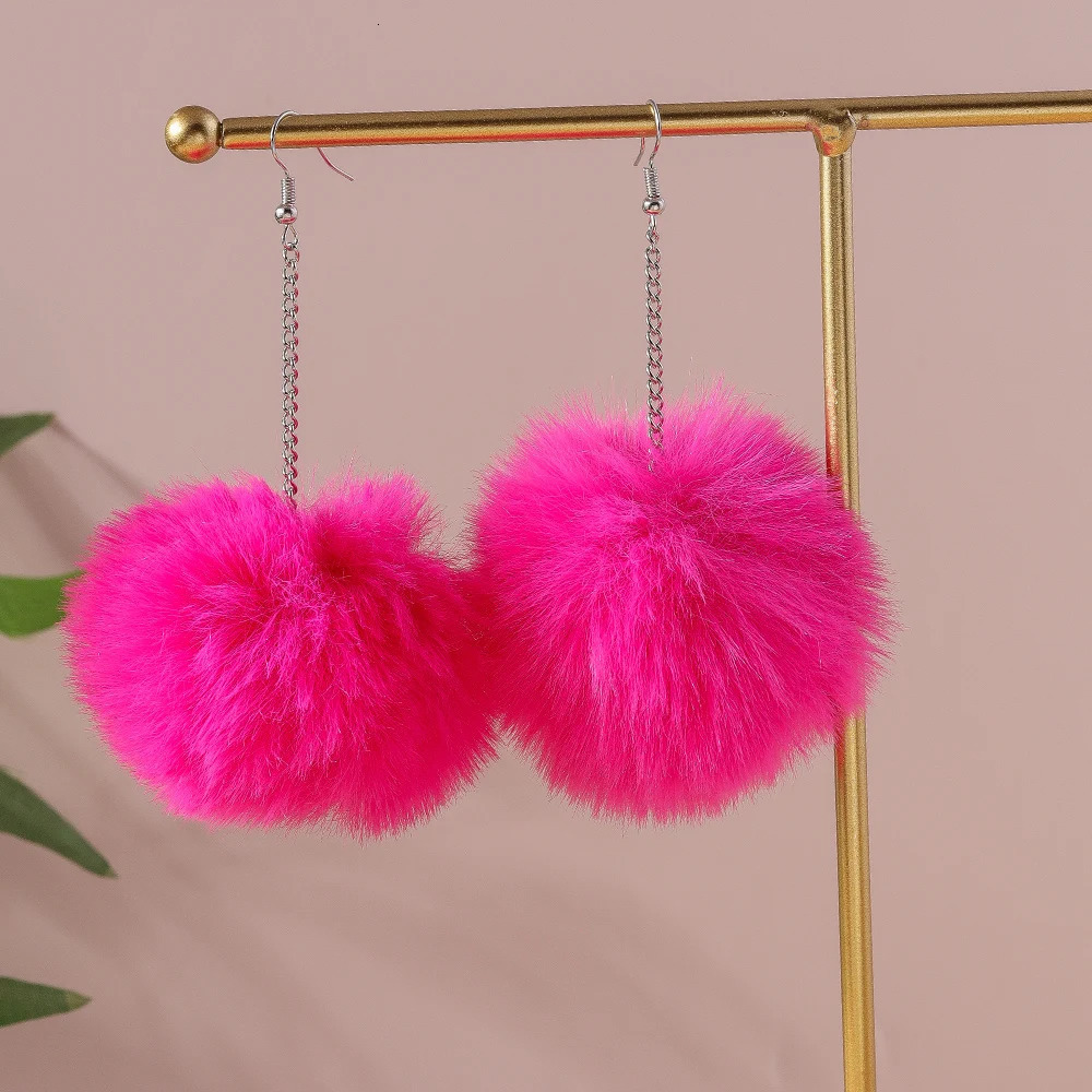 Aihua Colorful Fluffy Fur Pom Earrings Soft Faux Rabbit Fur Ball Earrings for Women Kids Jewelry Gifts 250818