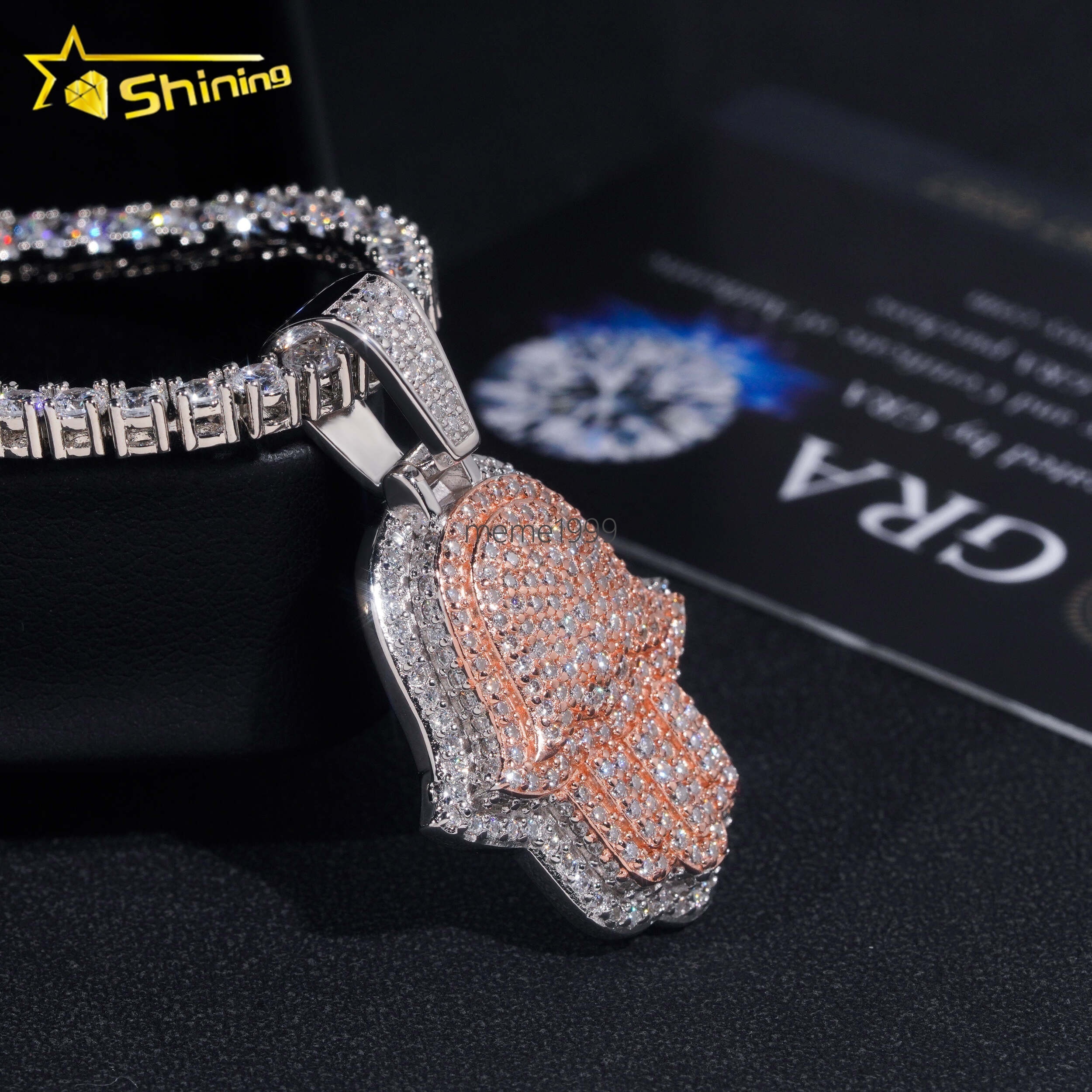 Pass Diamond Tester Hip Hop Jewelry 925 Silver Gold Plated Iced Out 2 Tones Custom Moissanite Pendant Hamsa Pendant