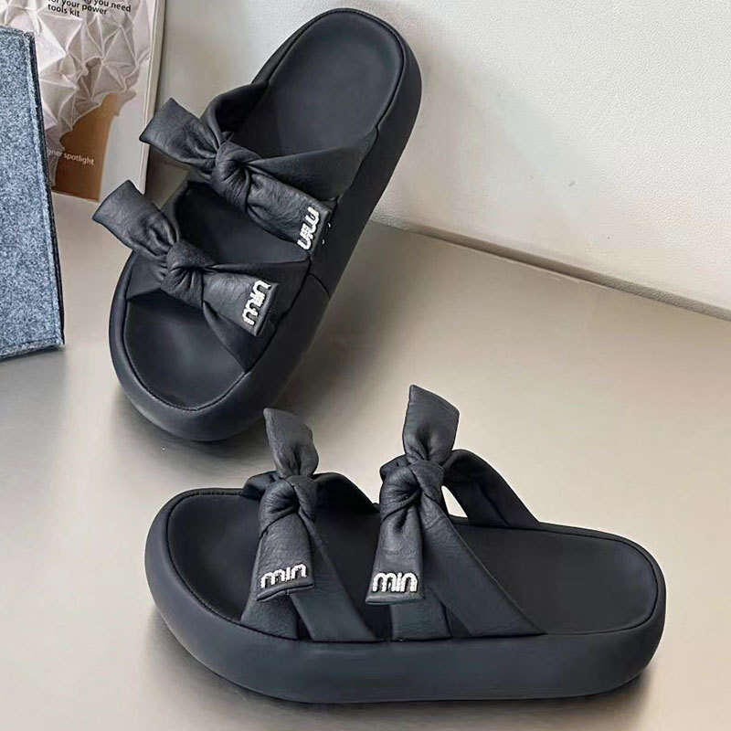 Fashionable Simple Bow One-Strap Women's Summer Small Size Thick-Soled Outdoor Versatile Lightweight Sandals