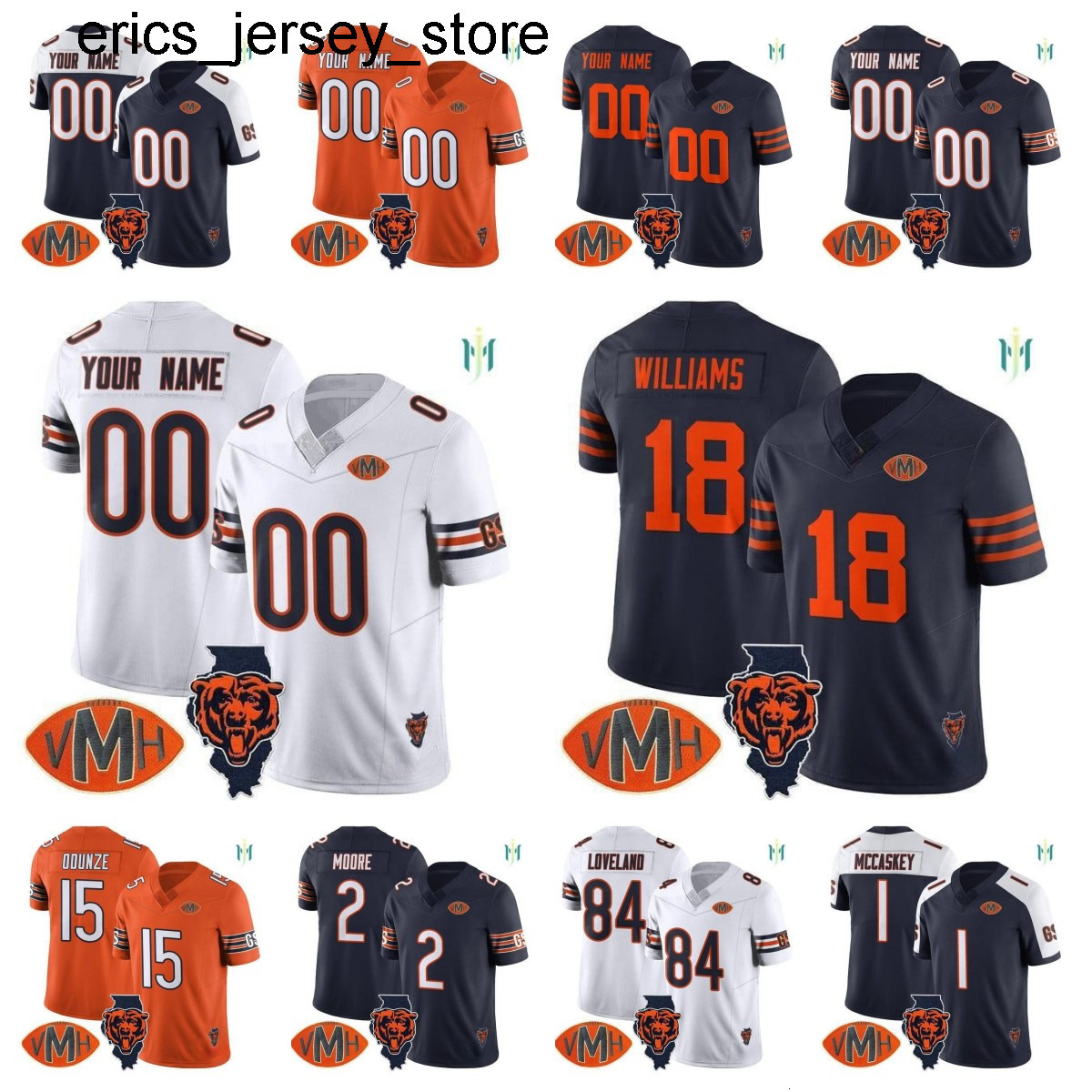 Custom Football Jerseys - Chicago Roster 2025 Stitched Mens/Womens/Kids Sizes