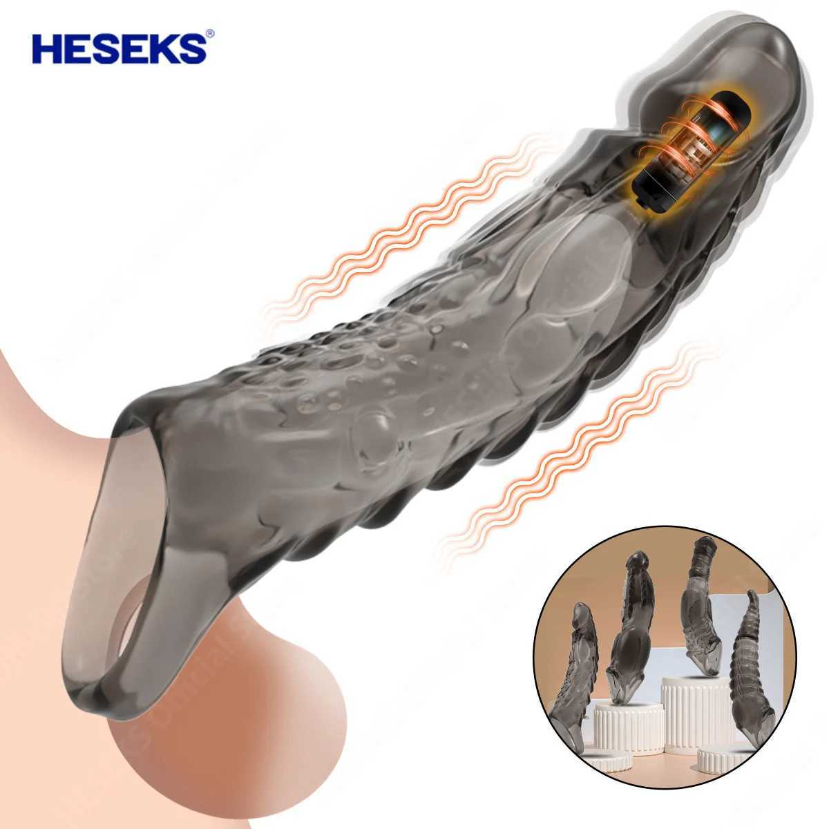 HESEKS Vibrating Penis Sleeve Vibrator for Men Couple Penis Extender Cover Reusable Special Condom Cock Erotic Toys for Men gbamboo_M8LJ