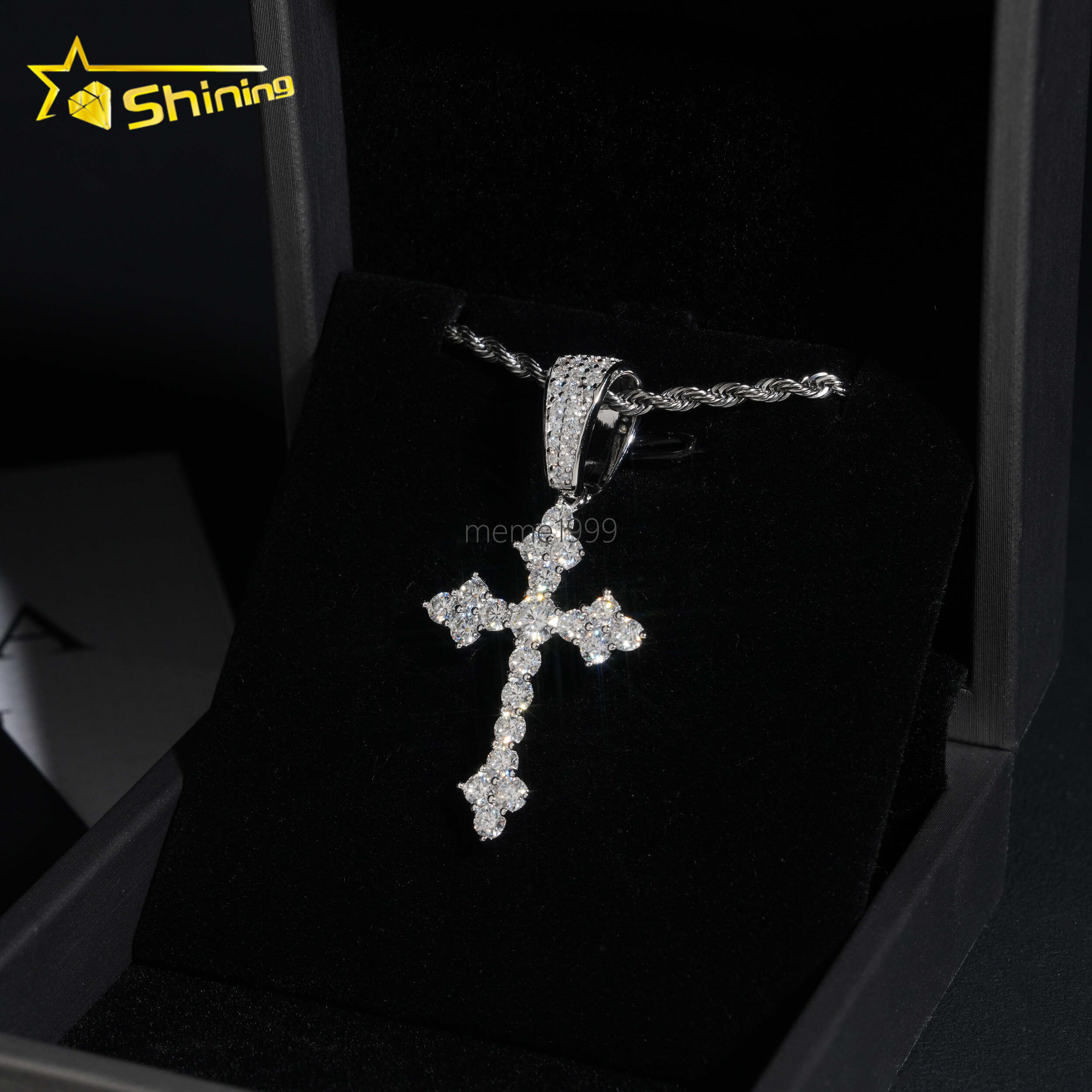 USA Local Stock Fast Shipping Cross Charm Gold Plated 925 Sterling Silver Moissanite Hip Hop Iced Out Design Sparkling Pendant