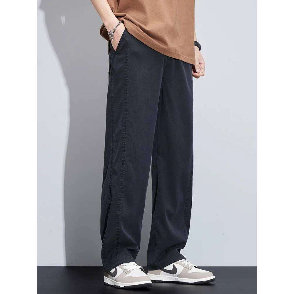 High Quality Summer Ultrathin Soft Lyocell Fabric Men's Casual Pants Elastic Waist Breathe Loose Straight Trousers Plus Size 5XL