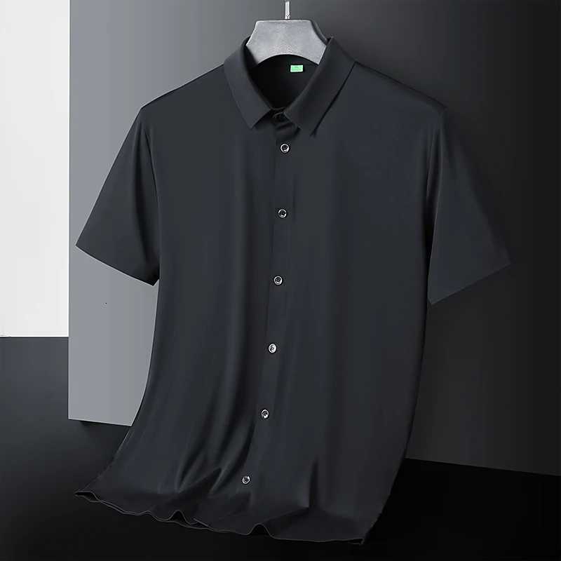 New High-quality Ice Silk Mens Business Casual Short Sleeved Shirt Summer Ultra-thin Breathable Outdoor Sports Solid Color Top Y250819