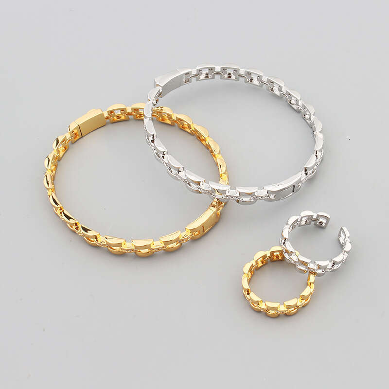 Korean Style Fashion Square Chain Hollow Bracelet Inlaid with Zircon Fresh and Elegant Women's Jewelry Ring