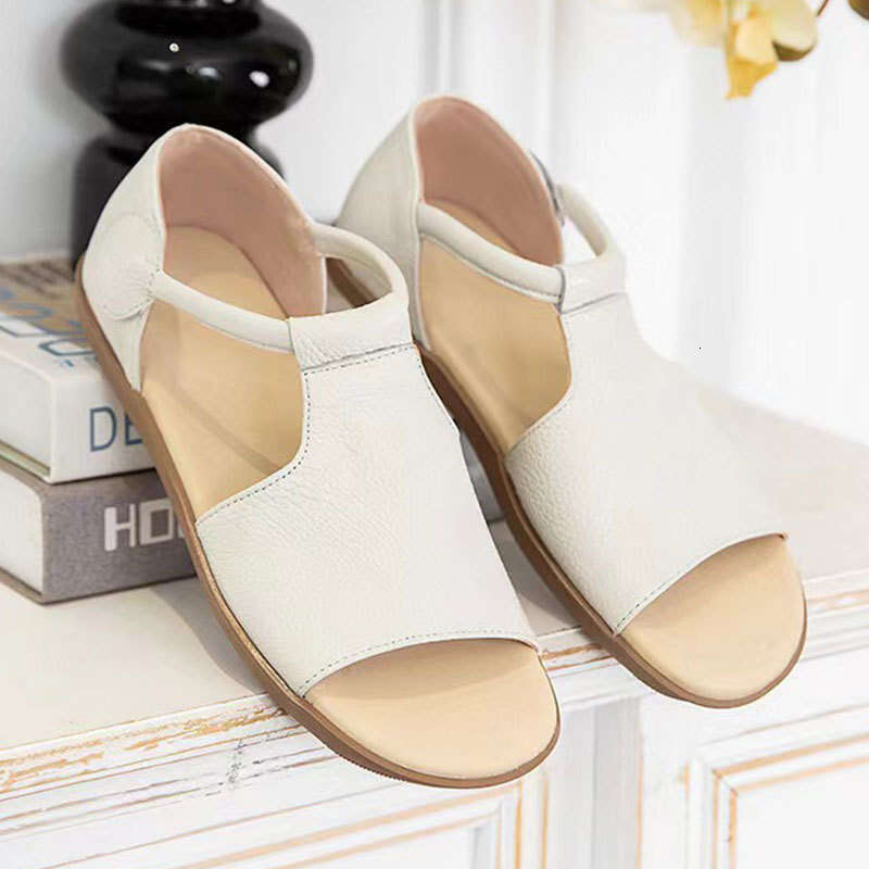 2025 Summer New Cowhide Sandals Women, Comfortable Soft Sole, Versatile Velcro, Large Size for Middle-aged and Elderly Mothers