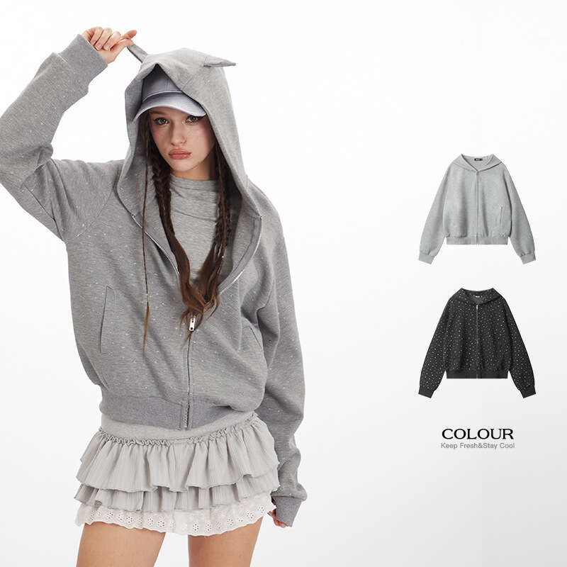 Heyhenry Spring And Autumn Star Print Design Cardigan Hooded Short Sweatshirt Women Loose Coat B5