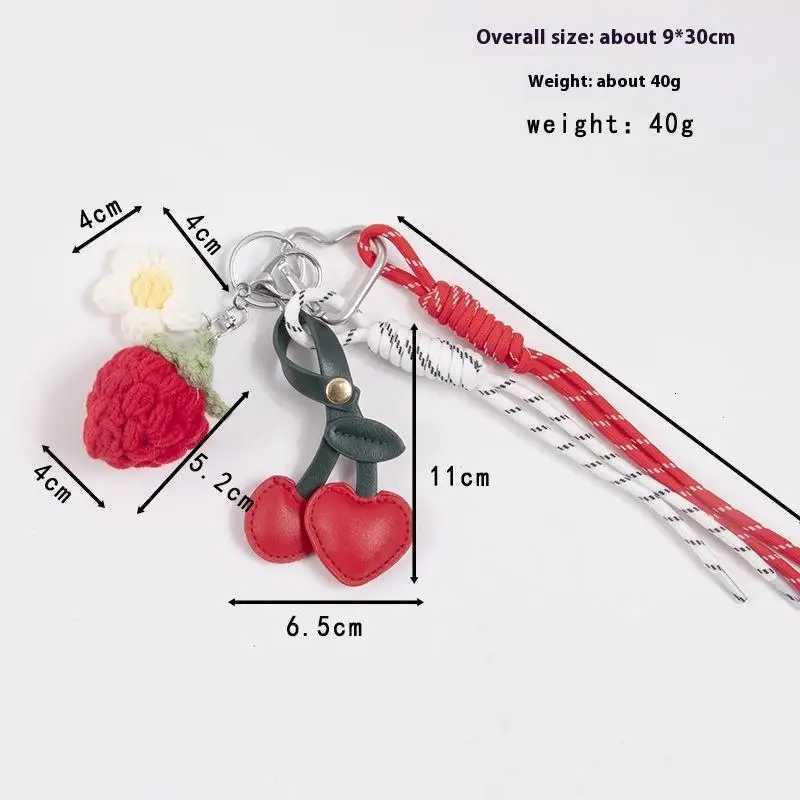 1 Piece PU Cherry Knitted Sterry Fruit Pendant Weaving Rope Keychain Gifts Bag Charm Keyring Decoration XJ250820