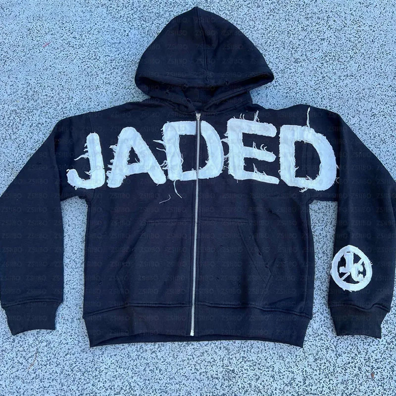 Y2k American High Street Trend Jacket Men Letter Embroidered Zipper Hoodie Harajuku Fashion Retro Oversized Sweatshirt Women 250818