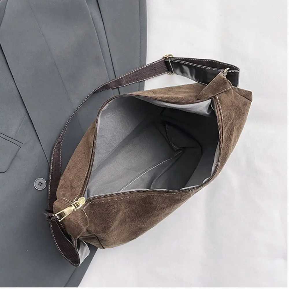 Brown Suede Velvet Shoulder Bag Large Capacity Solid Color Vintage PU Crossbody Bag Korean Style Handbag Female Tote Bag Outdoor Y250819