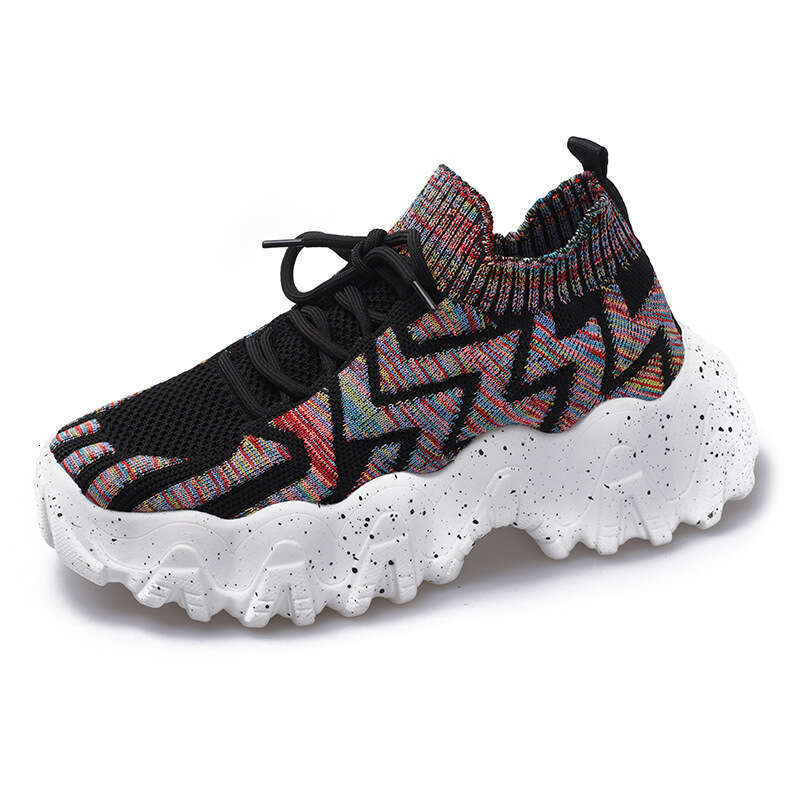 Summer New Trendy Women's with Sock Mouth, Breathable Mesh Wave Sole Casual Running Sports Shoes