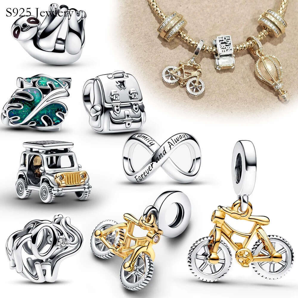 2025 925 Sterling Silver Spinning Wheel Bicycle Charm Fit Bracelet Adventure Mini Car Charm for Women Jewelry Gift