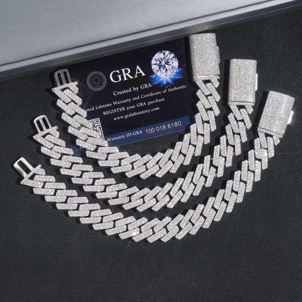 Top Trendy 15mm 2 Rows Iced Out Bling Vvs1 d Color Moissanite Diamond Cuban Chain Hip Hop Necklace Jewelry