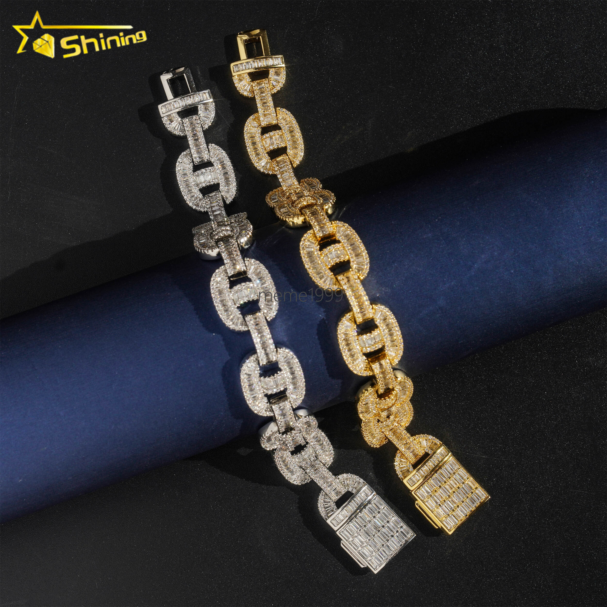 Ready to Ship Iced Out Cuban Bracelets High Quality 18K Gold Plated Brass moissanite Diamond Cuban Link Chain