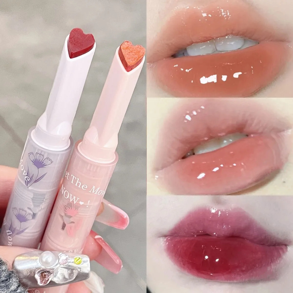 Waterlight Lip Glaze Mirror Glitter Tint Long Lasting Moisturising Love Heart Shape Solid Lipstick Pen Lips Makeup Cosmetic 250809