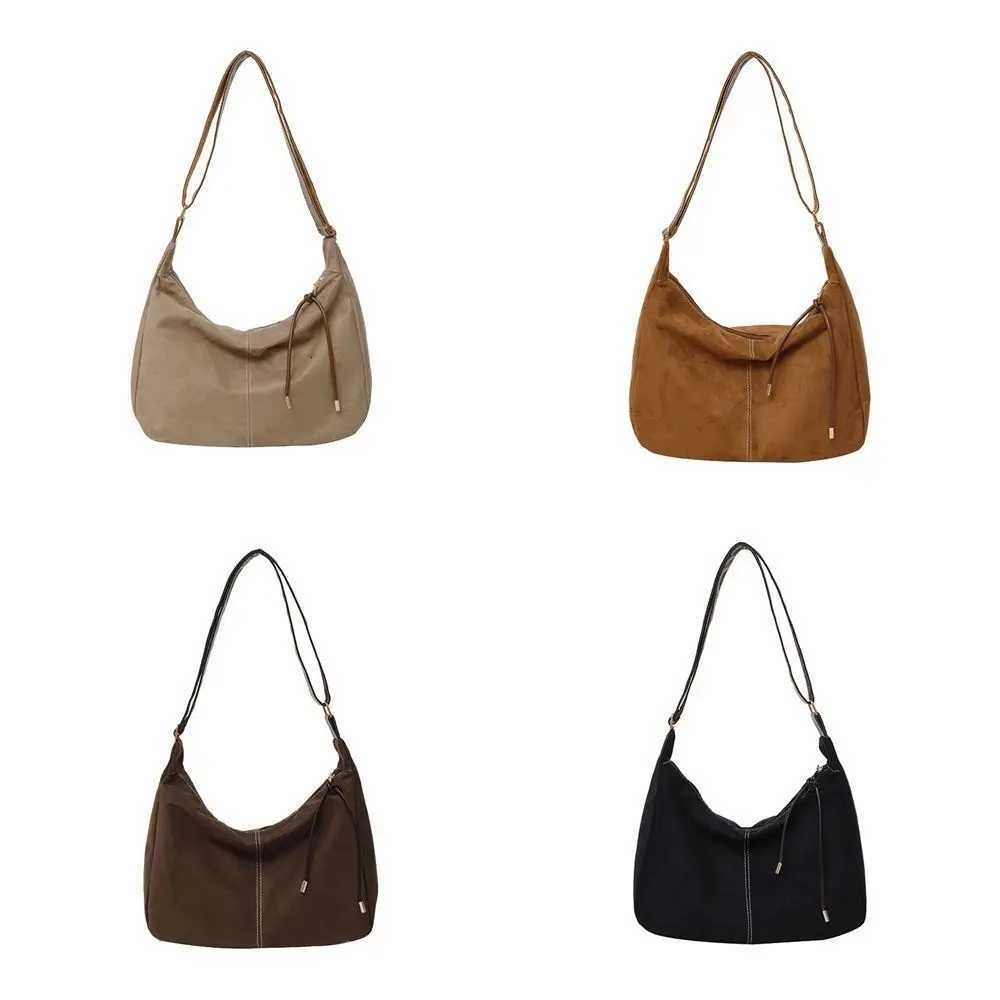 Brown Suede Velvet Shoulder Bag Large Capacity Solid Color Vintage PU Crossbody Bag Korean Style Handbag Female Tote Bag Outdoor Y250819