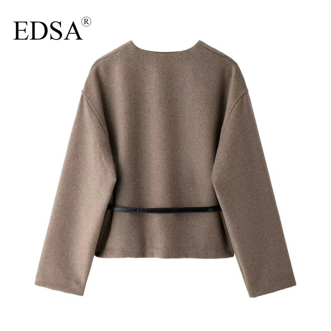 EDSA Women Soft Belted Jacket Wrap Vneck Long Sleeves Elegant Lady Commute Outwear for Female 250815