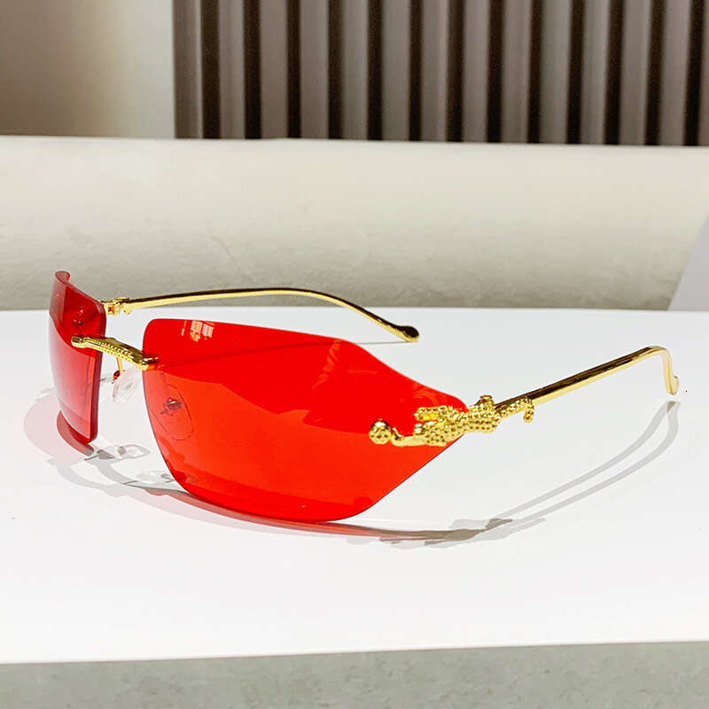New Cat Designer Eye for Men, High-End Metal Luxury Gold Trendy Rimless Leopard Head Sunglasses