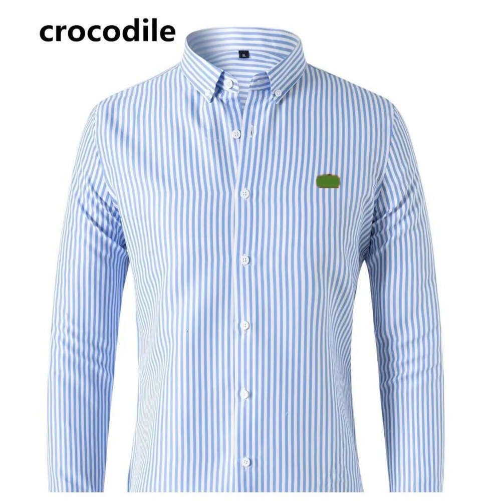 Luxury Designer Stripe Polo Shirt Long Sleeve Button Up Overshirt For Man Formal Clothes Inner Wears Tops Oxford Cotton Embroidery Crocodile Dress Shirt Jacket