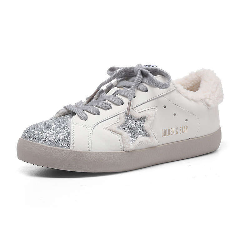 2024 Winter New Korean Style Vintage Star Rhinestone Back Tail Teddy Fur Fashion Casual Sports Versatile Dirty Shoes