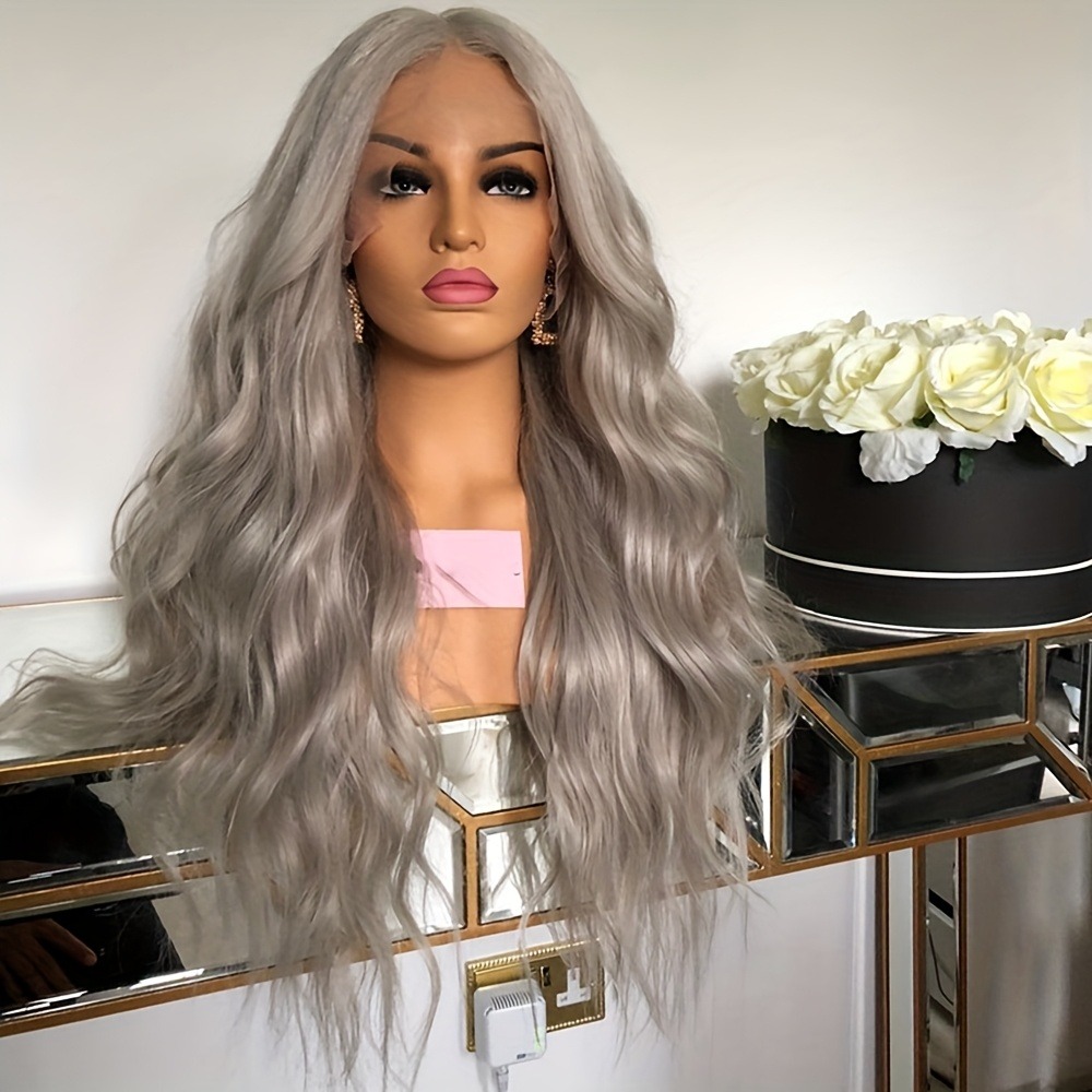 Silver Grey Human Hair Wig Body Wave 13x4 HD Transparent Lace Front Wig Pre Plucked 180% Density Glueless Lace Frontal Wig Ready To Wear Synthetic