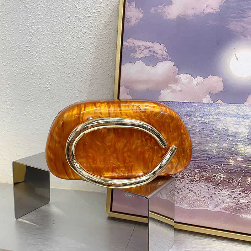 Marble Acrylic Clutch Evening Bag Metal Box Small Square Bag Versatile Party Phone Handheld Crossbody Small Bag