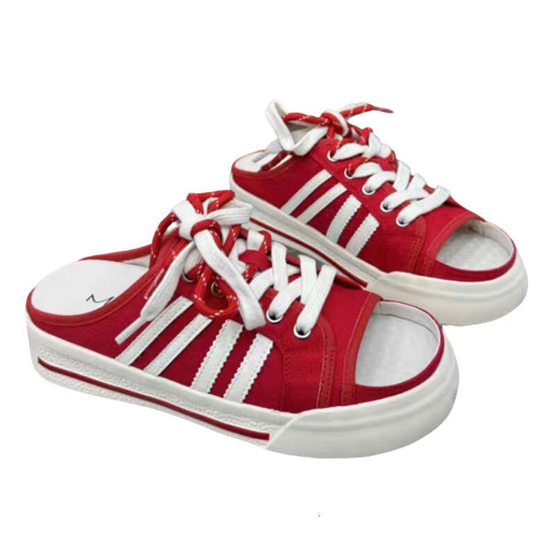 2025 Summer New Thick-Soled Half Slippers for Women, Fashionable and Versatile Outdoor Wear, Height-Increasing Canvas Casual Internet Celebrity Sandal