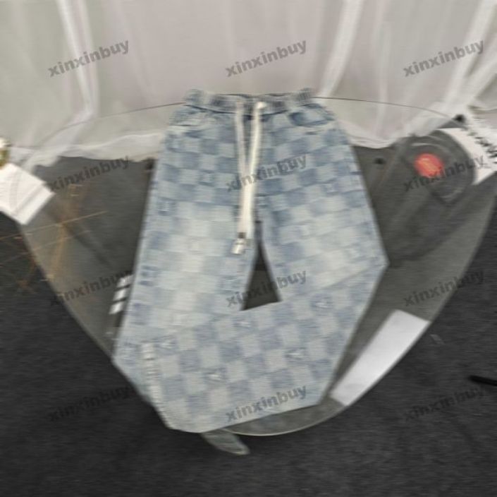 xinxinbuy Men women designer jeans pant grid Washed letters jacquard fabric Paris Casual pants black blue gray green white red M-2XL