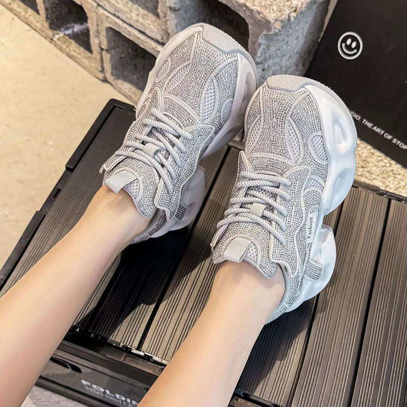 Gypsophila Rhinestone Height Increasing Dad 2025 Summer Autumn Genuine Leather Thick Sole Platform Women Thin Casual Single Shoes