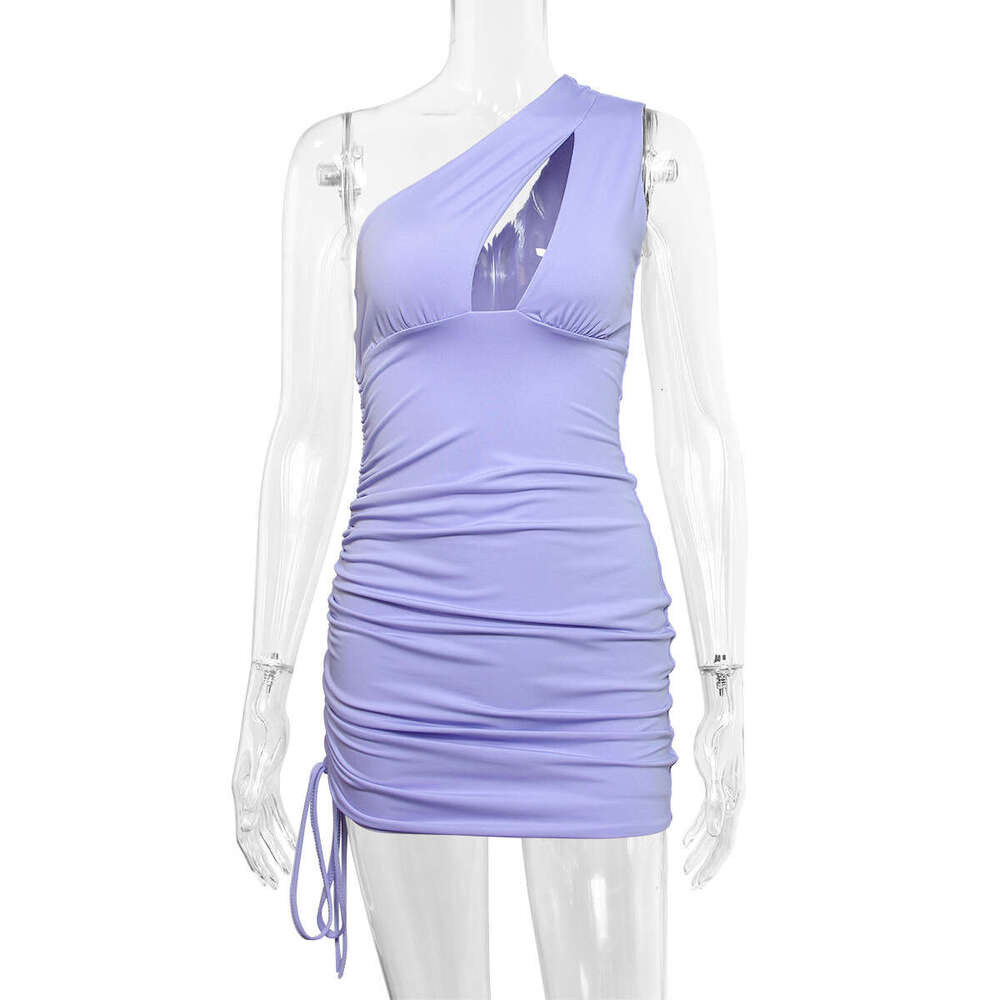 Summer Off-Shoulder Sleeveless Women's Bodycon 2025 Sexy Hollow Out Asymmetric Neck Dress