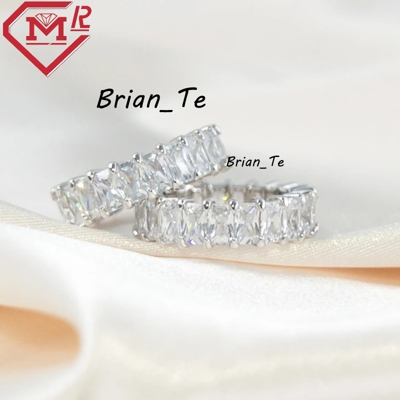 Custom Luxury Moissanite Eternity Ring Fine Jewelry VVS Colorless Baguette Cut Band Moissanite Ring