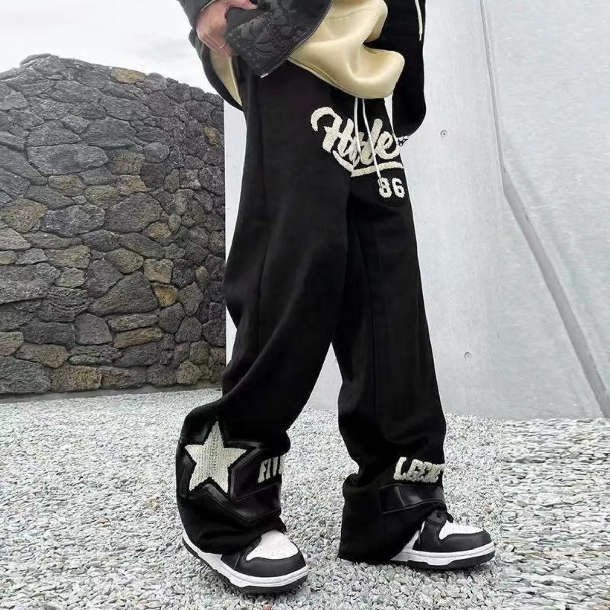 Summer Casual Pants Men Retro Fashion Straight Streetwear Drawstring Letter Hiphop Trend Loose Balck Trousers 250815