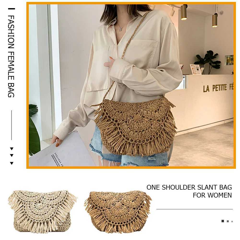 Popular Simple Female Daily Bag Summer Beach Slim Flap Handbag Women Tassels Straw Rattan Weave Crossbody Bag Y250819