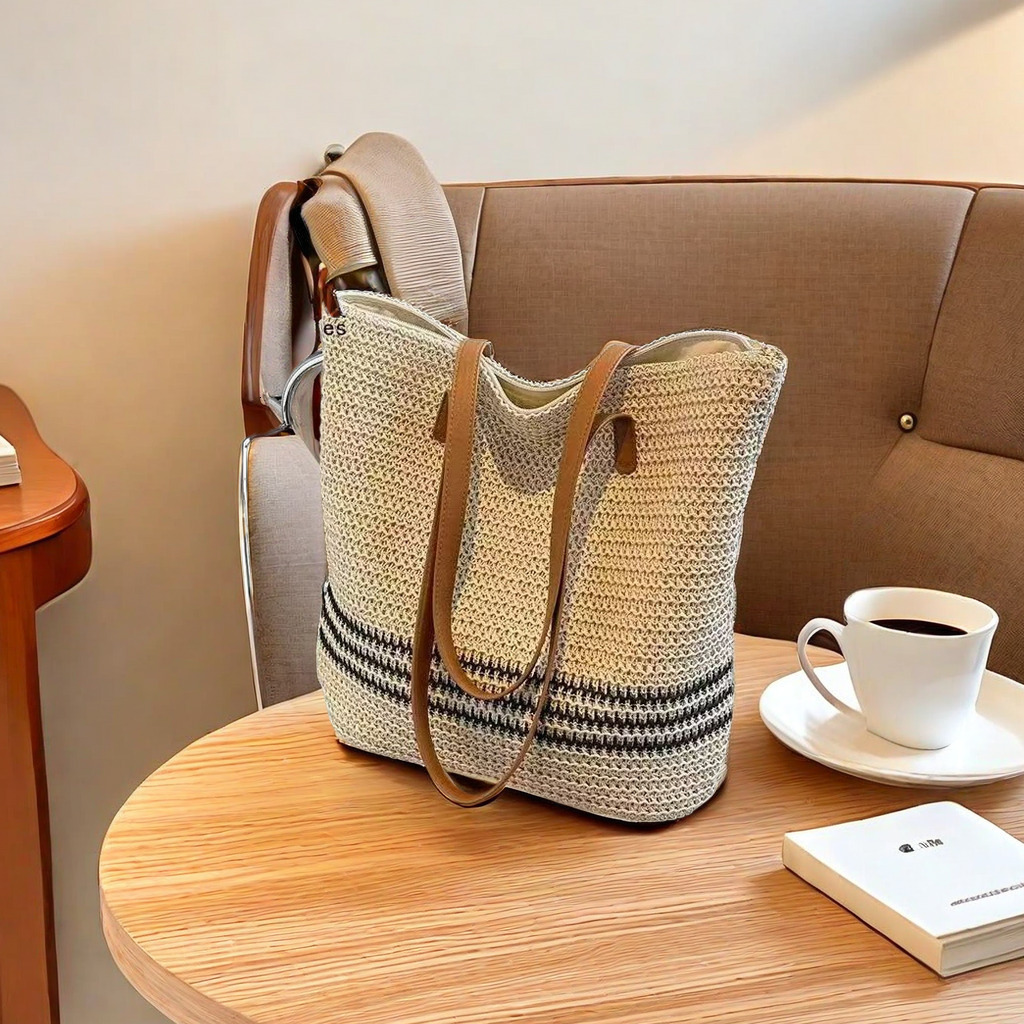 2025 Autumn Leisure French Large Capacity Woven Bag Beach Straw Bag Single Shoulder Underarm Handbag Women's Crossbody Bag Designer Bag Women