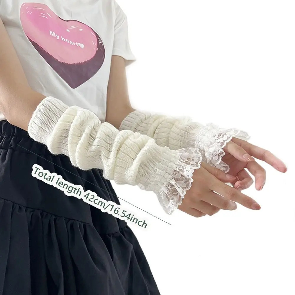 Fingerless Long Wrist Gloves Arm Warmers False Sleeves Knitted Finger Cover Black White Half 250811