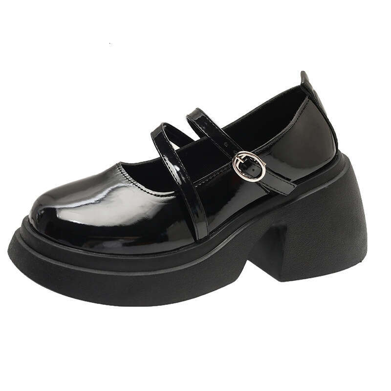Shallow Mouth Thick Sole Versatile British Style Women's Leather Shoes Chunky Heel Round Toe Mary Jane Flats