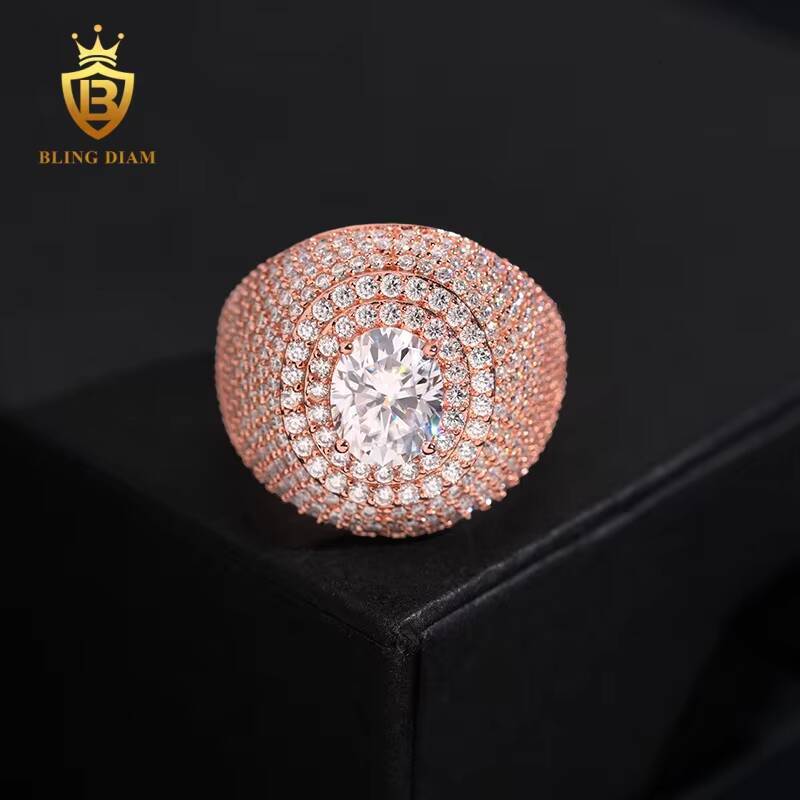 Hot Selling Fashion Jewelry 925 Sterling Silver Hip Hop Luxury Iced Out Jewelry Oval Moissanite Hip Hop Ring Men